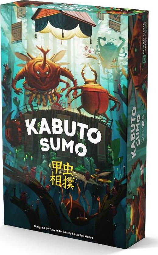 Kabuto Sumo board game by Allplay featuring colorful illustrations of cartoonish beetles in a wrestling match. The vibrant box art showcases the imaginative theme and playful design. Ideal for family fun and game nights.