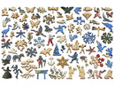 Wooden puzzle pieces shaped like animals and people