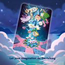 The Dixit Disney Edition game features colorful artwork with whimsical characters and imagery from Disney's animated films. A stylized tree with Alice in Wonderland elements. The text says 'Let your imagination do the talking', inviting players to explore creativity and storytelling.