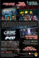 Chronicles of Crime: The Millennium Series - 2400 is a cooperative detective game set in a cyberpunk world. The game features vibrant artwork showcasing character cards and crime scenes from the dystopian future. Players assume the role of Kalia Lavel, a cyber-agent in the year 2400, solving unique cyber-crimes using innovative Scan & Play technology. The box includes a variety of cards and components designed for immersive storytelling and gameplay without the need for complex rules.