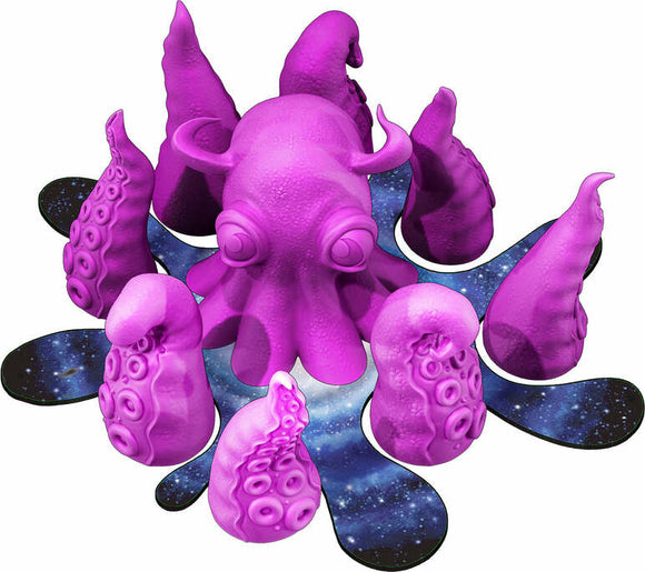 Cosmoctopus game by Lucky Duck Games featuring a vibrant pink octopus with swirling tentacles against a cosmic starry background, designed for engaging multiplayer fun.