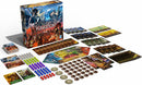 The board game 'It's a Wonderful Kingdom' by Lucky Duck Games is displayed with its components spread out. The image features the game's colorful box, character cards, resource tokens in various colors, a game board depicting a kingdom, and multiple decks of cards. The layout showcases the game's strategic elements and vibrant artwork, ideal for family game nights.