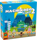 Machi Koro 2 game box by Pandasaurus Games featuring colorful illustrations of buildings and landscapes, designed for engaging gameplay and family fun.