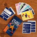 The Sea Salt and Paper: Extra Salt game by PANDASAURUS GAMES displayed on a wooden surface. The image features the game box, vibrant playing cards with illustrations, and instructions detailing the rules and game mechanics, showcasing colorful pieces that enhance gameplay.