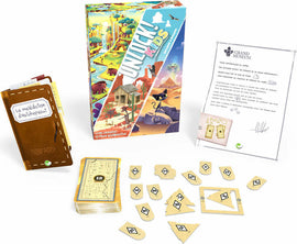 Unlock Kids is an engaging board game produced by Space Cowboys, featuring a colorful box design. It includes various game components such as cards, tokens, and a unique booklet, encouraging interactive storytelling and problem-solving for children. Perfect for family game nights, the vibrant illustrations depict various adventure themes, making it visually appealing and fun for young players.