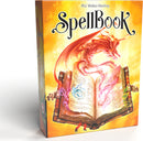A vibrant box for the game SpellBook by Space Cowboys, featuring an illustrated cover with a mystical dragon and an open spellbook surrounded by colorful magical symbols. The artwork showcases enchanting elements, perfect for fantasy game enthusiasts.