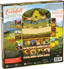 The back of the My Lil' Everdell game box by Starling Games. The vibrant design features key components like the game board with illustrated paths, colorful tokens, and cards representing various characters. It highlights gameplay aspects, emphasizing its family-friendly approach and suitability for 1-4 players. The box includes details about game components and age recommendations.