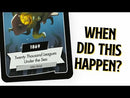 Timeline Twist Pop Culture game by Zygomatic features engaging question cards, such as 'When did this happen?' with historical events and literary references, including 'Twenty Thousand Leagues Under the Sea' by Jules Verne, and its publication year 1869.