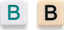Two letter tiles from the Oceanic Bananagrams game. One tile is white with a teal 'B', and the other is beige with a black 'B'. These tiles are used for forming words in this fun and fast-paced word game.