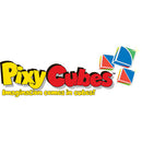 Pixy Cubes logo featuring vibrant colors and playful text. The logo includes three colorful cube shapes, symbolizing creativity and fun. The tagline 'Imagination comes in cubes!' emphasizes the imaginative aspect of this mechanical puzzle.