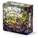 The board game box for 'RUNS' by allplay, featuring a highly detailed, colorful isometric illustration of a fantasy arena with characters and stone title text on the front.