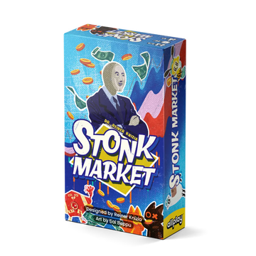 picture of Stonk Market card game box cover  Blue with money