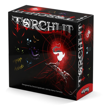 Torchlit trick taker bax cover Black with red and silver outlines