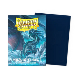 A pack of Dragon Shields card sleeves in Midnight Blue, featuring a dragon design on the packaging.