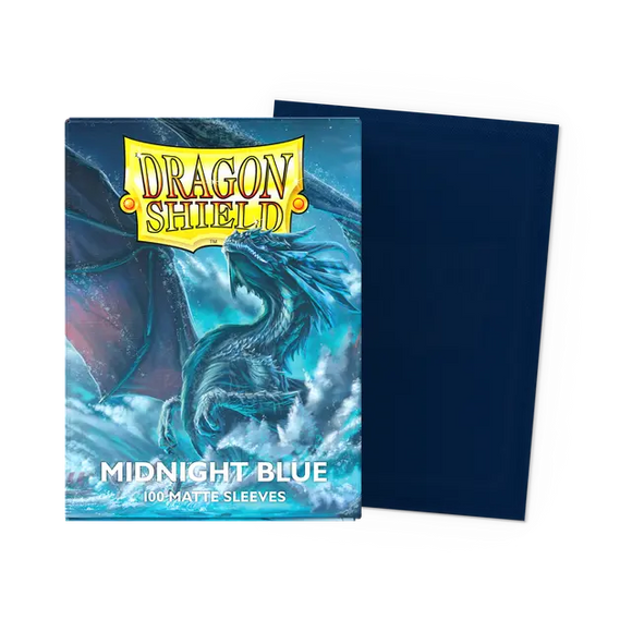 A pack of Dragon Shields card sleeves in Midnight Blue, featuring a dragon design on the packaging.