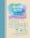 A vibrant book cover featuring the title 'Relaxing Puzzles' with a watercolor background. The cover showcases crossword puzzles, depicting words like Seaside, Promenade, and Surfing, inviting relaxation and mental engagement.