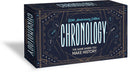 Chronology, 20th Anniversary Edition game box by Buffalo Games. The box features a design with clocks, dates, and a starry background, showcasing the tagline 'The game where you make history.'