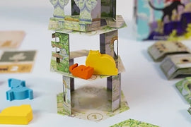 lower levels of cat and  the tower game in progress  with walls and cats on the 2nd level