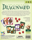 Dragonwood is an engaging game of dice and daring for ages 8 and up. The game includes 108 adventure cards featuring characters like ogres, goblins, and dragons, as well as 6 custom dice. Players collect cards to roll against various adversaries, employing strategy to overcome challenges. The back of the box displays colorful illustrations and important game details, emphasizing excitement and educational aspects.