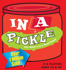 The game 'In a Pickle' by Gamewright features a vibrant red jar design with the game title prominently displayed in bold letters. A blue starburst on the left side highlights that over 1 million copies have been sold. The jar is labeled as suitable for 2-6 players, ages 10 and up.