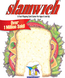 Slamwich card game by Gamewright, featuring colorful illustrations of sandwich ingredients like lettuce, tomato, and cheese on the packaging. The title is prominently displayed, suggesting it's a fast-flipping card game for ages 6 and up, with a banner highlighting that over 1 million copies have been sold. The Gamewright logo appears at the bottom.