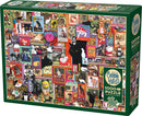 A colorful jigsaw puzzle box featuring Catsville by Cobble Hill. The design includes an eclectic mix of cat-themed artwork, illustrations, and playful images, showcasing vibrant colors and various styles. The box states it contains 1000 pieces and includes a poster.