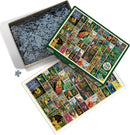 Cobble Hill Nancy Drew jigsaw puzzle featuring various book covers from the popular series. The puzzle box is opened, showing numerous interlocking pieces and a reference image with vibrant artwork from the books. Ideal for fans and puzzle enthusiasts, this 1000-piece set captures the charm of the Nancy Drew mysteries.