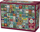 Cobble Hill Tilework jigsaw puzzle box featuring a vibrant collection of tile designs in various colors and patterns, with a total of 2000+ pieces. The box includes a poster and showcases an array of floral and abstract motifs, ideal for puzzle enthusiasts.