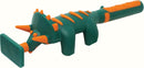 Dinosaur children's utensil set featuring a playful triceratops-shaped fork with bright orange and green colors, designed to make mealtime fun for kids.