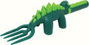 Fun dinosaur-shaped children's utensil set featuring a green fork with a spiky dinosaur design. Ideal for making mealtime entertaining for kids.