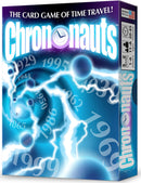 Chrononauts is an engaging card game that invites players to embark on a thrilling journey through time. The game box features dynamic graphics with swirling blue and white elements, numbers representing different years, and a prominent clock motif, evoking the excitement of time travel. Suitable for 2 to 6 players, ages 10 and up, with a typical playtime of 20 to 45 minutes.
