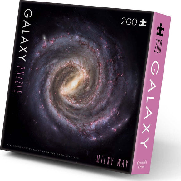 Galaxy Puzzle Milky Way by Crocodile Creek, featuring a stunning image of the Milky Way galaxy. This 200-piece jigsaw puzzle showcases detailed photography sourced from NASA archives, perfect for space enthusiasts and puzzle lovers.