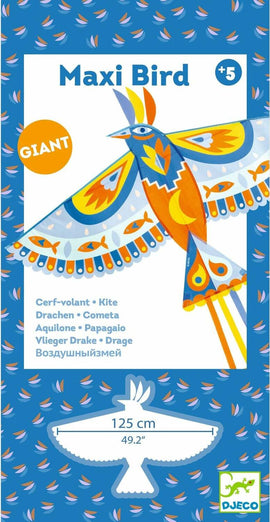 The DJECO Maxi Bird Kite features a vibrant design with bright colors and playful patterns. Measuring 125 cm (49.2 inches), it's perfect for outdoor fun and encourages creativity and imagination as kids fly their colorful bird kite in the sky.