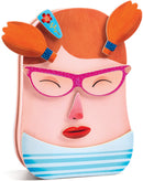 Portraito InZeBox jigsaw puzzle by Djeco featuring a colorful and whimsical design of a girl with glasses, playful orange hair, and vibrant accessories, designed to engage children's creativity and fine motor skills.