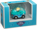 The Crazy Motors: Nauti Bubble by DJECO is a colorful toy vehicle encased in a transparent dome, displaying a fun design. It features a blue base with orange and white accents, all packaged in a bright blue box with playful graphics and the brand logo.