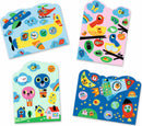 A colorful DIY kit called 'Hidden in the Sky Paint with W' by DJECO. It features various whimsical designs including an airplane, hot air balloons, birds, and space themes. The kit encourages creativity and imaginative play.