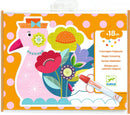 Animalo-Len Paint with Water by DJECO features a whimsical design with a colorful pink bird surrounded by vibrant flowers on a bright orange background. Includes a magic coloring pen for a fun and creative DIY experience, suitable for children aged 18 months and older.