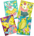 Djeco's 'Carnival of Animals Glitter' is a vibrant DIY kit featuring glittery decorations inspired by playful animals. The kit includes beautifully illustrated cards of a rabbit, dog, butterfly, and bird, each adorned with colorful patterns and festive party hats, perfect for artistic activities and enhancing creativity in children.