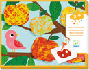 DJECO's Nature Painting Marble Painting DIY kit for children aged 3-6. The image features a playful design with colorful apples and a cute bird. It showcases the paint application process using marbles, encouraging creativity and artistic exploration.