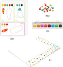 The Fox Family Watercolor Paint DIY kit by DJECO, including 11 sheets with colorful designs, a set of 8 vibrant watercolors, 32 colorful pins, and a paintbrush for creative fun.