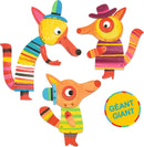 The Fox Family Watercolor Paint by DJECO features three colorful fox figures designed for kids. Each fox has unique patterns and vibrant colors, with oversized heads and expressive eyes. This DIY kit encourages creativity and imaginative play as children decorate and assemble the delightful characters.