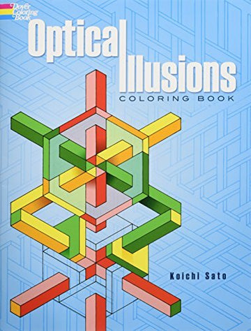 Cover of the Optical Illusion Coloring Book by Dover Publications. The design features vibrant geometric shapes and patterns that create intriguing optical illusions, inviting color and creativity. The cover showcases the title prominently, with colorful elements that capture the essence of visual artistry.