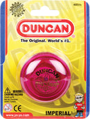 Duncan Yo-Yo Imperial in vibrant pink packaging. The image displays the yo-yo prominently, featuring the Duncan logo and the words 'Imperial' in a classic design. The packaging includes a warning for choking hazards and is suitable for ages 6 and up.