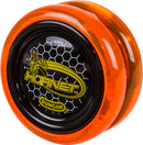 The Hornet Pro Looping Yo-Yo by Duncan is an eye-catching orange and black toy. It features a sleek design with a honeycomb pattern and the Hornet logo prominently displayed in the center, perfect for performing tricks and enhancing skills.