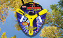 Duncan Outdoor Boomerang, a brightly colored yellow boomerang designed for outdoor fun. It features a unique shape and promises to fly up to 70 feet. Ideal for family activities and skill development.
