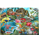 Colorful jigsaw puzzle depicting a vibrant underwater scene filled with various species of frogs and amphibians surrounded by lush greenery and water lilies. The puzzle features a range of colors and intricate details, showcasing the beauty of amphibian life.