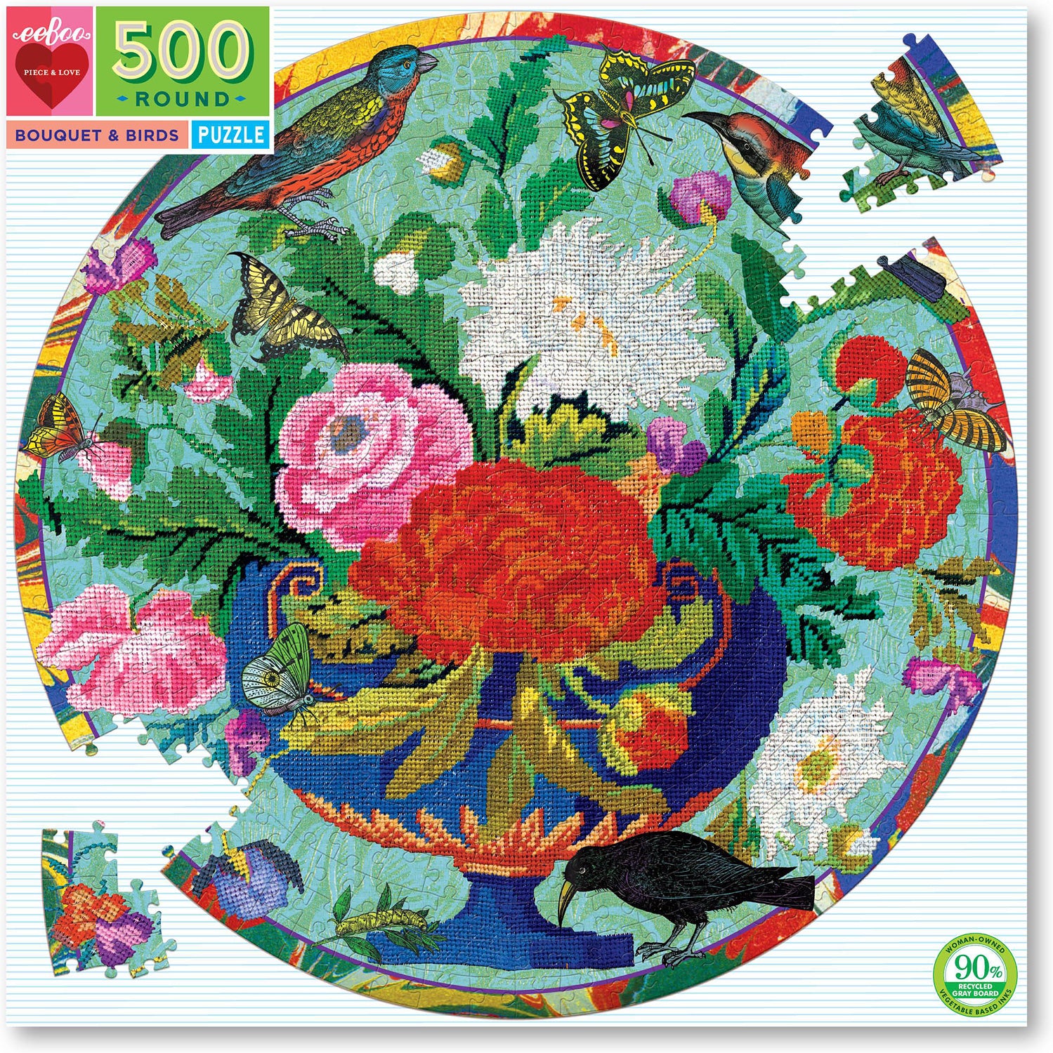 Bouquet And Birds 500 Piece Round Puzzle