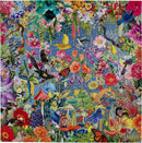 A vibrant jigsaw puzzle titled 'Garden of Eden' by Eeboo featuring an intricate illustration of flowers, birds, butterflies, and various plants in a colorful garden scene, enhancing visual engagement and promoting relaxation.