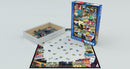 The Travel USA Vintage Posters jigsaw puzzle by Eurographics features a 1000-piece design. The box displays vibrant vintage travel poster artwork, and the pieces are laid out on a white surface, with some pieces in the tray. The composition hints at a nostalgic journey through various US destinations, perfect for puzzle enthusiasts and travelers alike.