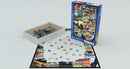 Travel USA Vintage Posters jigsaw puzzle by Eurographics showing various iconic vintage travel posters. Pieces are scattered around, with the puzzle partially assembled. The box features vibrant artwork and the puzzle is designed for ages 14 and up, containing 1000 pieces for an engaging indoor activity.